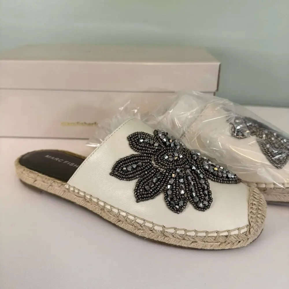 Marc‎ Fisher Women's Slip On Espadrille Leather Beaded Rope Loafers Size 5.5 NIB